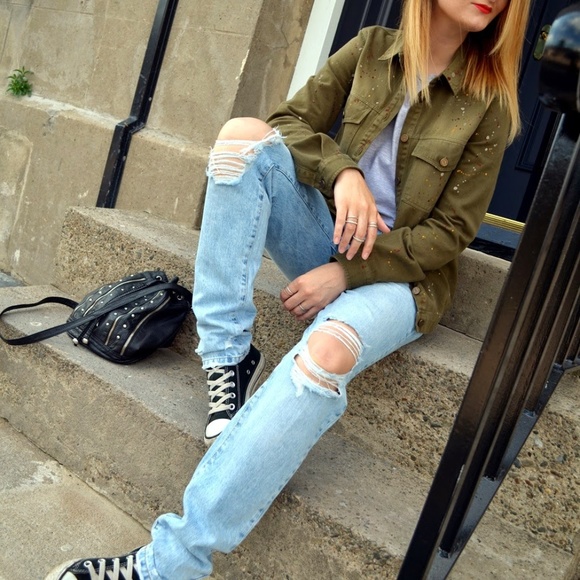 Zara Olive Green Paint Splatter Over Shirt - Picture 5 of 8